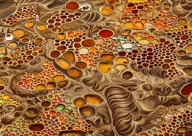 Abstract Honeycomb Structure with Tiny Figures