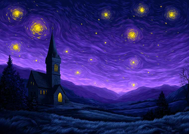 Night Landscape with Church and Stars
