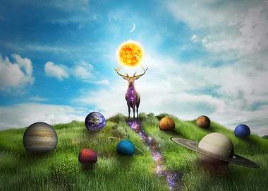 Cosmic Deer Holding the Sun