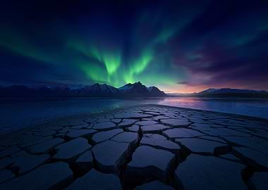 Aurora Borealis over Cracked Earth