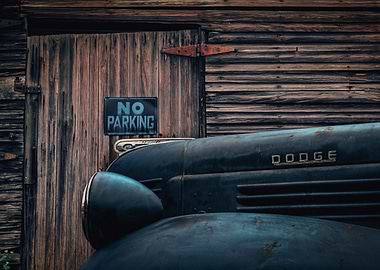 Vintage Dodge Truck with 'No Parking' Sign