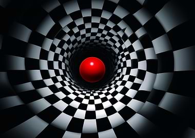 Red Sphere in Checkered Tunnel