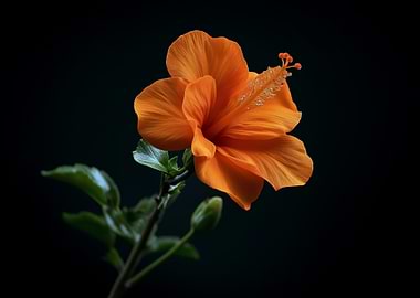 Orange Hibiscus Flower on Black Background
