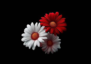 Red and White Daisies on Black