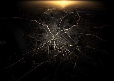 City Map with Golden Roads