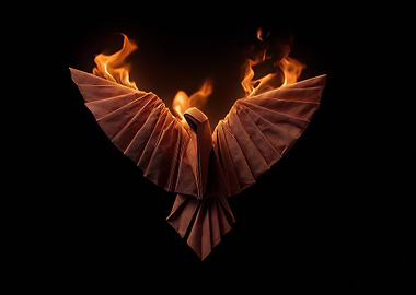 Origami Phoenix Rising in Flames