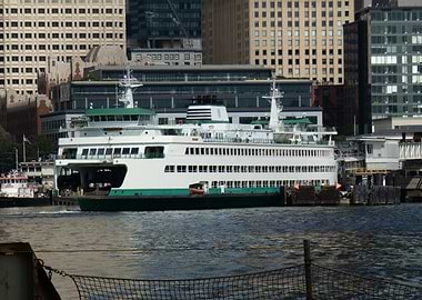 Ferry Boat in Urban Harbor Setting