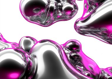 Abstract Chrome and Pink Liquid Forms