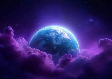 Planet with Purple Clouds in Space