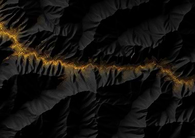 Abstract Topographic Landscape with Golden Line