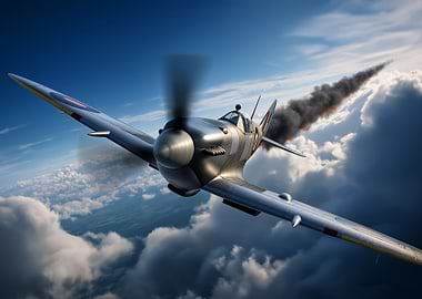 Spitfire in Flight with Smoke Trail