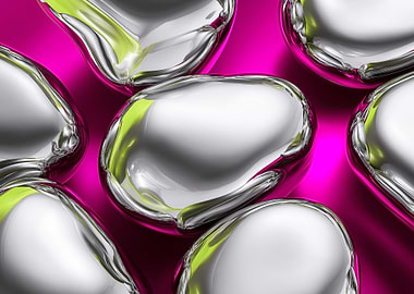 Chrome Pebbles on Fuchsia Background