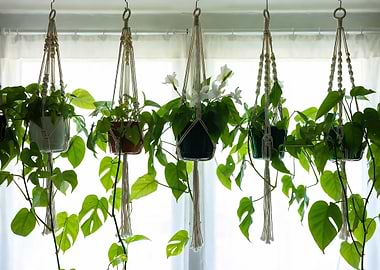 Hanging Potted Plants with Macrame Hangers