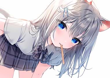 Anime Cat Girl with Pocky Stick