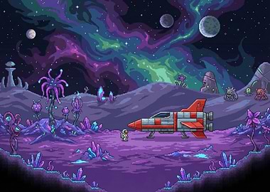 Pixel Art Alien Planet Exploration