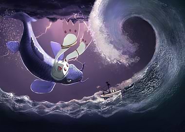 Fantasy Fish and Stormy Sea