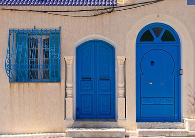Blue Doors and Window in Tunisia