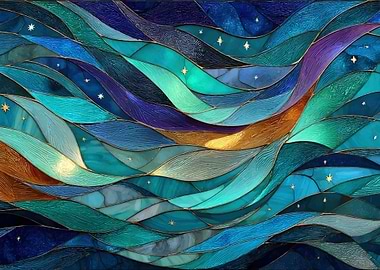 Abstract Blue and Teal Wave Pattern