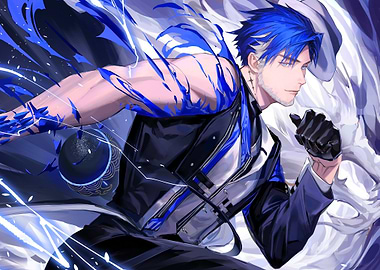 Anime man with blue hair
