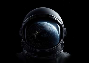 Astronaut Helmet Reflecting Earth
