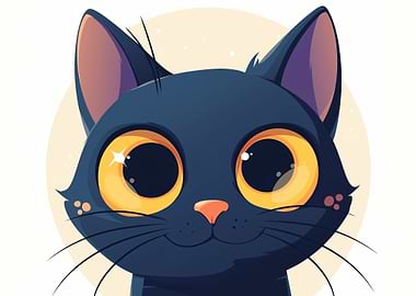 Cartoon Black Cat with Yellow Eyes