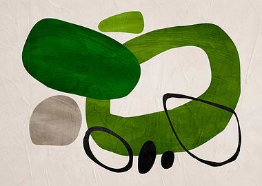 Abstract Green and Black Shapes Art