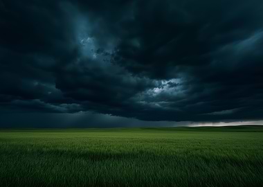 Stormy Sky Over Green Field