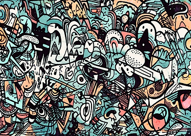 Abstract Doodle Art with Geometric Shapes