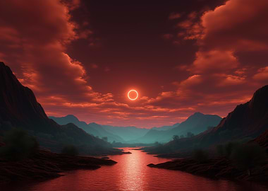 Red Sky Landscape with River