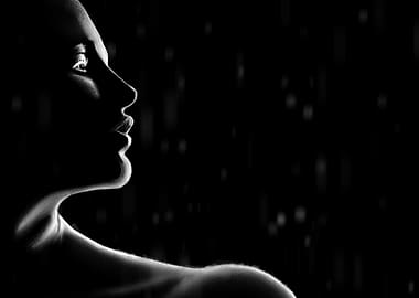 Monochrome Profile Portrait with Rain Effect