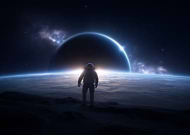 Astronaut Gazing at Planet Eclipse