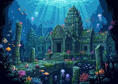 Underwater Temple Pixel Art
