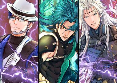Three Anime Characters with Lightning Effects
