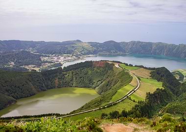 Azores Landscape with Lakes and Hills