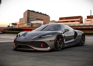 Sleek Gray Sports Car Cityscape