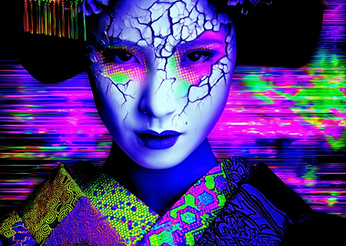 Cyberpunk Geisha with Cracked Skin
