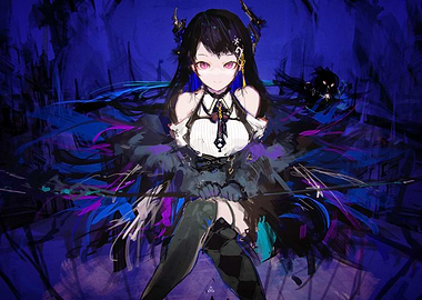 Anime Girl with Horns and Raven