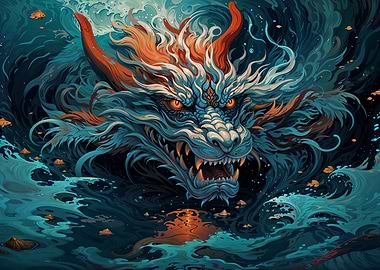 Water Dragon in Ocean Waves