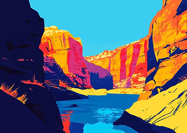 Colorful Canyon Landscape Minimalist Illustration Art
