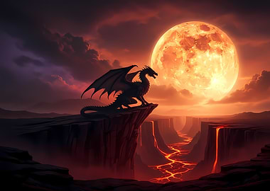 Dragon on Cliff with Full Moon
