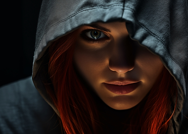 Hooded Woman Intense Gaze