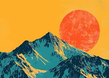 Orange Mountain Sunset Minimalist Abstract Art
