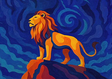 Lion on Rock Painting