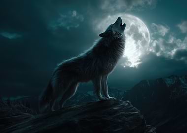 Wolf Howling at the Moon