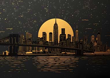 Golden New York City Skyline