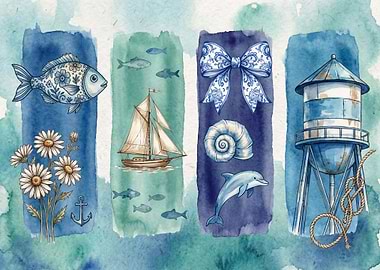 Nautical Watercolor Collage