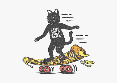 Cat on Pizza Skateboard