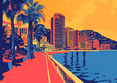 Monaco Cityscape Pier Pop Art Minimalist