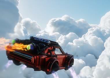 Rocket League Car Flying in Clouds