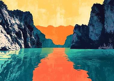 Ocean Cove Landscape Minimalist Abstract Illustration Art